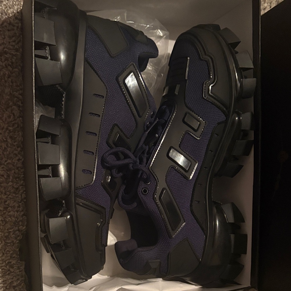 Prada Men's Black and Dark Blue Sneakers - Picture 6 of 6